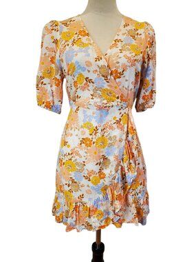 PAPER HEART SZ 10 Faux-Wrap Floral Boho Retro-inspired V-Neck Mini Dress